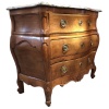 Commode 18è De Port Bois Naturel Ouvrant Trois Tiroirs Reposant Pieds Galbés Dessus Marbre 35