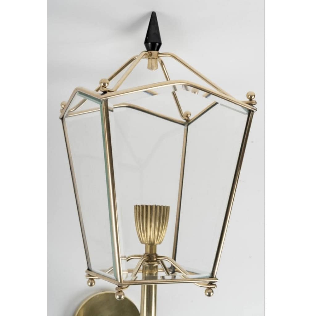 1960 Grande paire d’Appliques-lanternes de Jacques Adnet 8