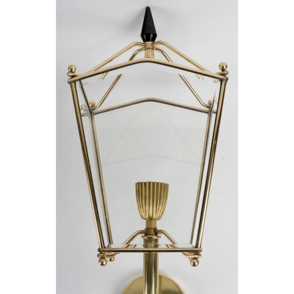 1960 Grande paire d’Appliques-lanternes de Jacques Adnet 6