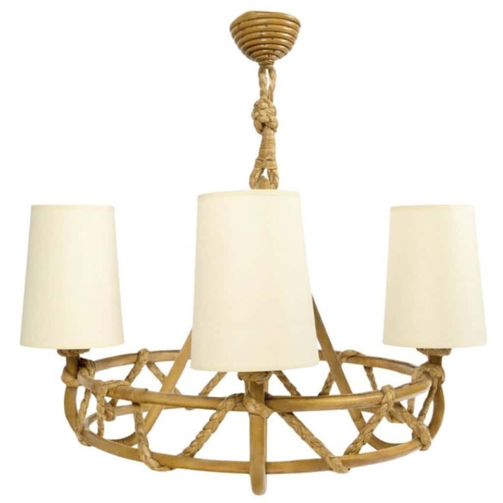 1950 Lustre en rotin de Louis Sognot 3