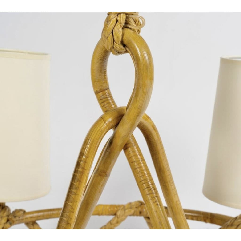 1950 Lustre en rotin de Louis Sognot 5