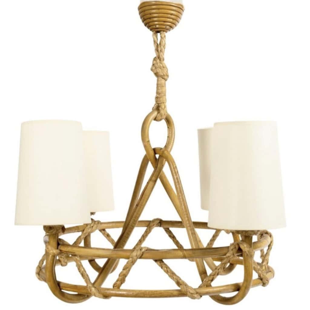 1950 Lustre en rotin de Louis Sognot 4