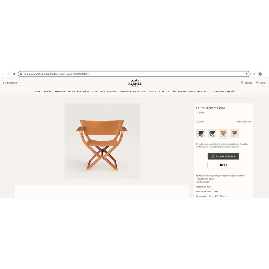 Hermès – Fauteuil Et Tabouret Pliants Pippa Cuir Et Bois 17