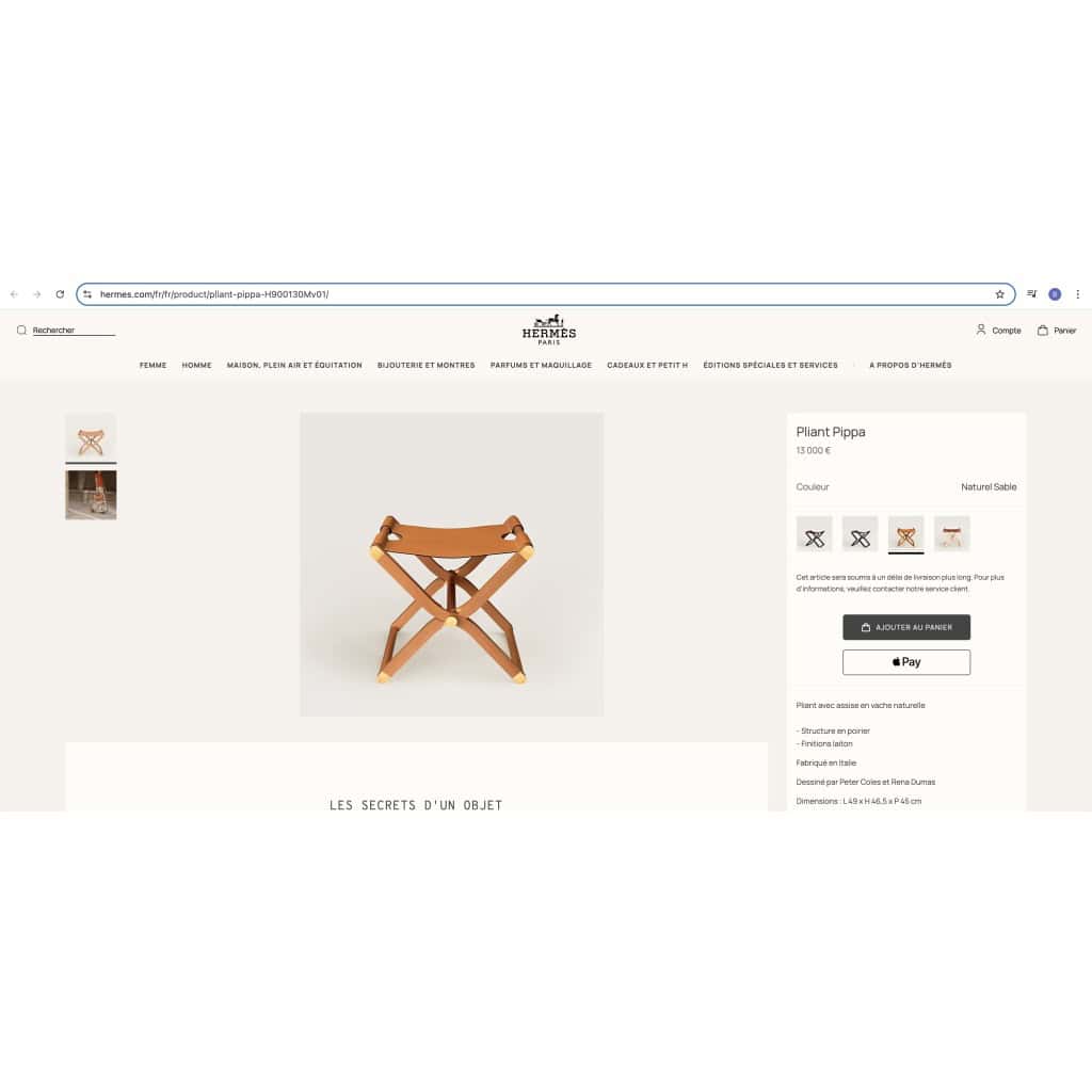 Hermès – Fauteuil Et Tabouret Pliants Pippa Cuir Et Bois 18