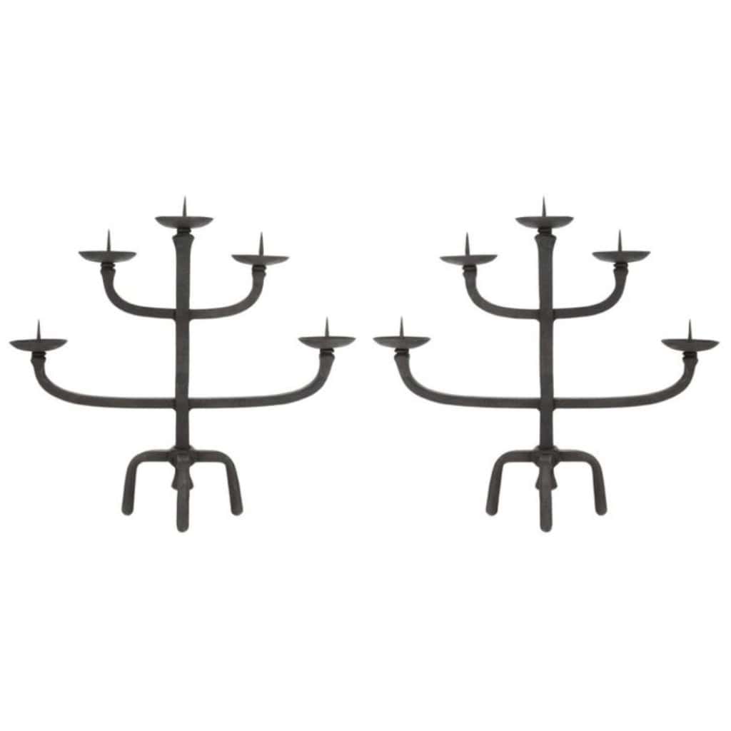 1950 Grande paire de chandeliers de Jean Touret, Atelier Marolles 3