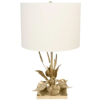 1970 Lampe à poser florale en bronze de la Maison Charles Pegay