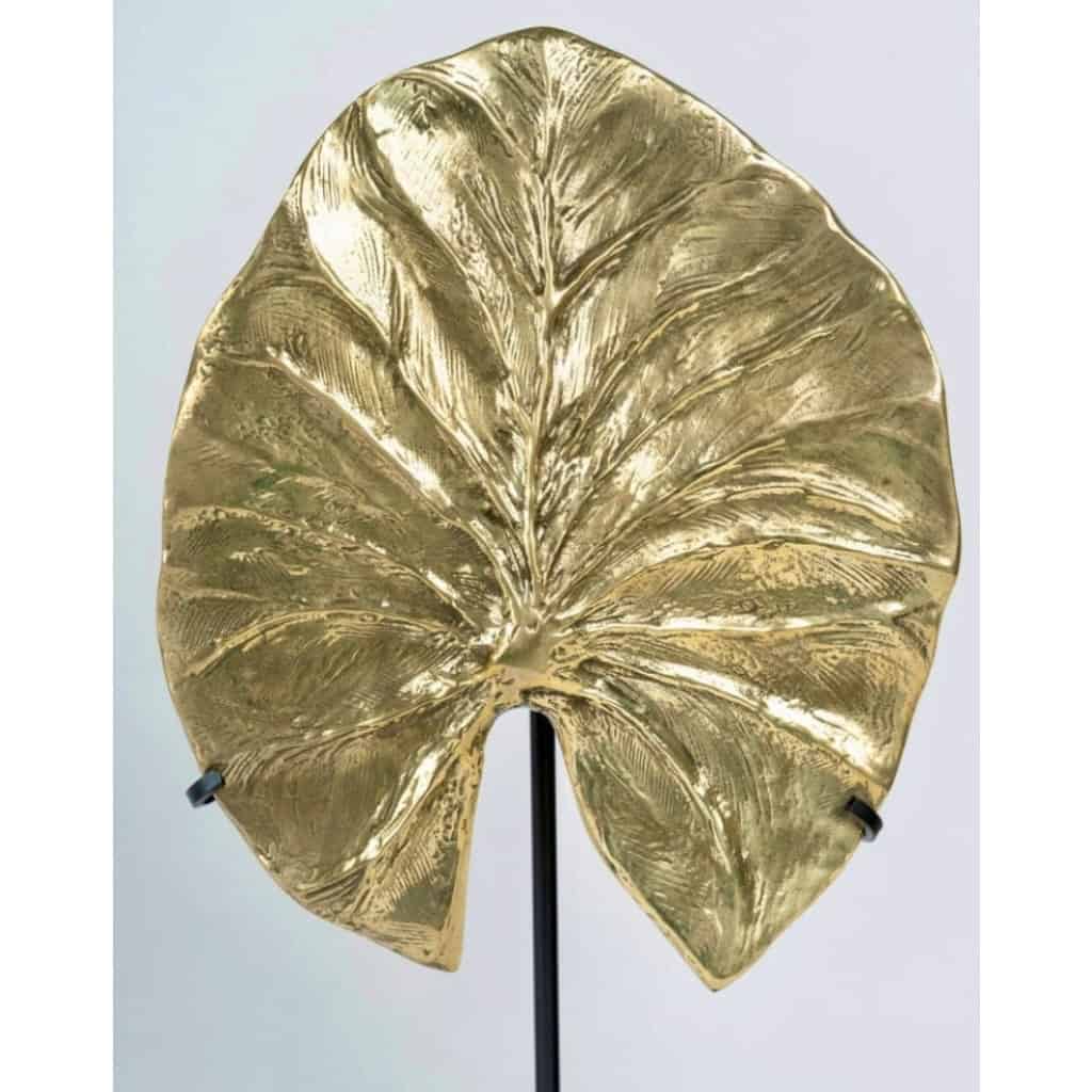 1970 Feuille en bronze doré dessinée par Christiane Charles Maison Charles 5