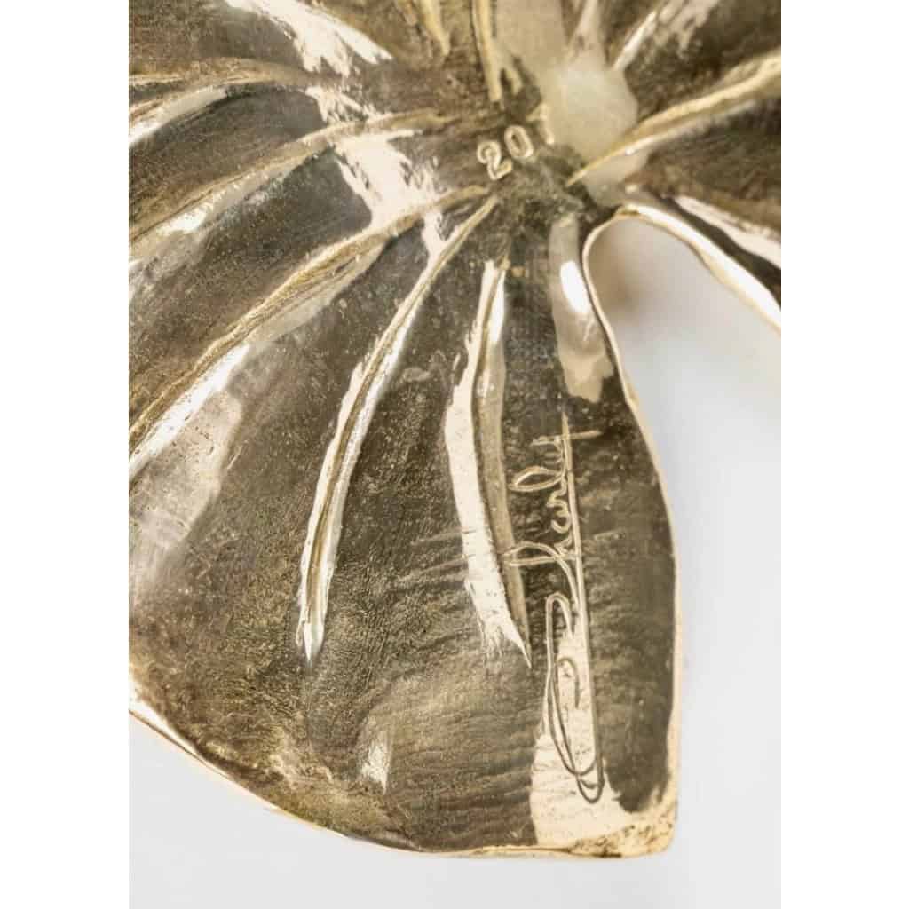 1970 Feuille en bronze doré dessinée par Christiane Charles Maison Charles 9