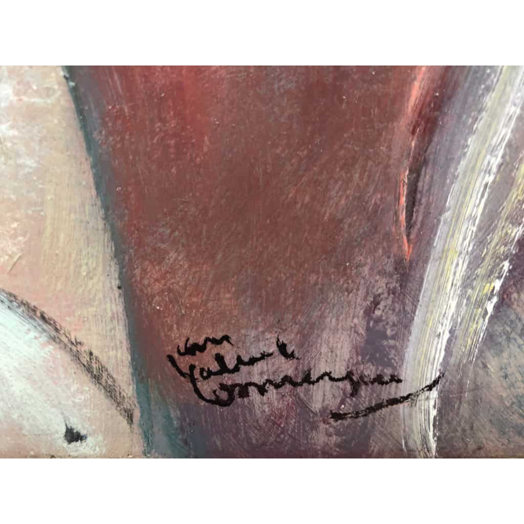 DOMERGUE Jean Gabriel Peinture XXè Jeune femme pensive Huile sur Isorel Signée Archives Willer 10