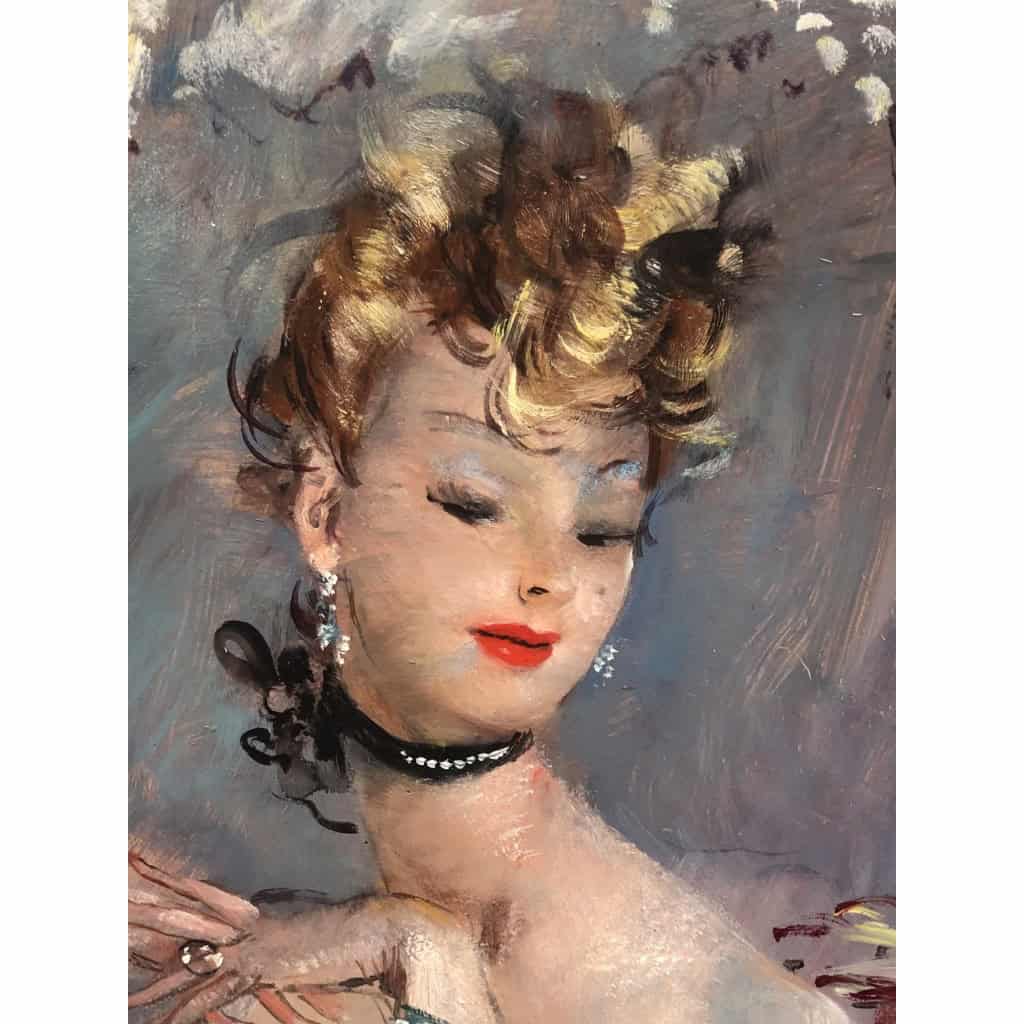 DOMERGUE Jean Gabriel Peinture XXè Jeune femme pensive Huile sur Isorel Signée Archives Willer 8