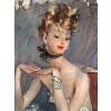 DOMERGUE Jean Gabriel Peinture XXè Jeune femme pensive Huile sur Isorel Signée Archives Willer 17