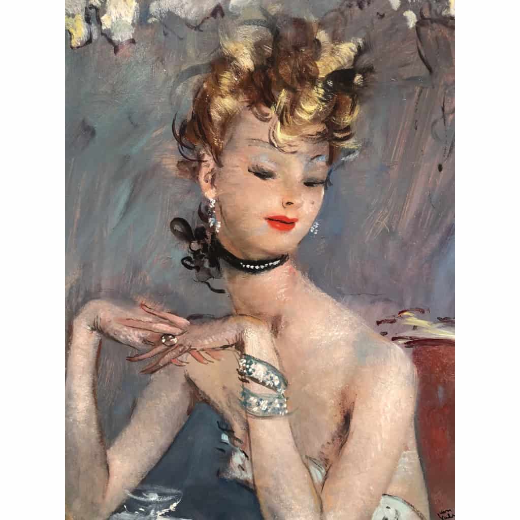 DOMERGUE Jean Gabriel Peinture XXè Jeune femme pensive Huile sur Isorel Signée Archives Willer 7