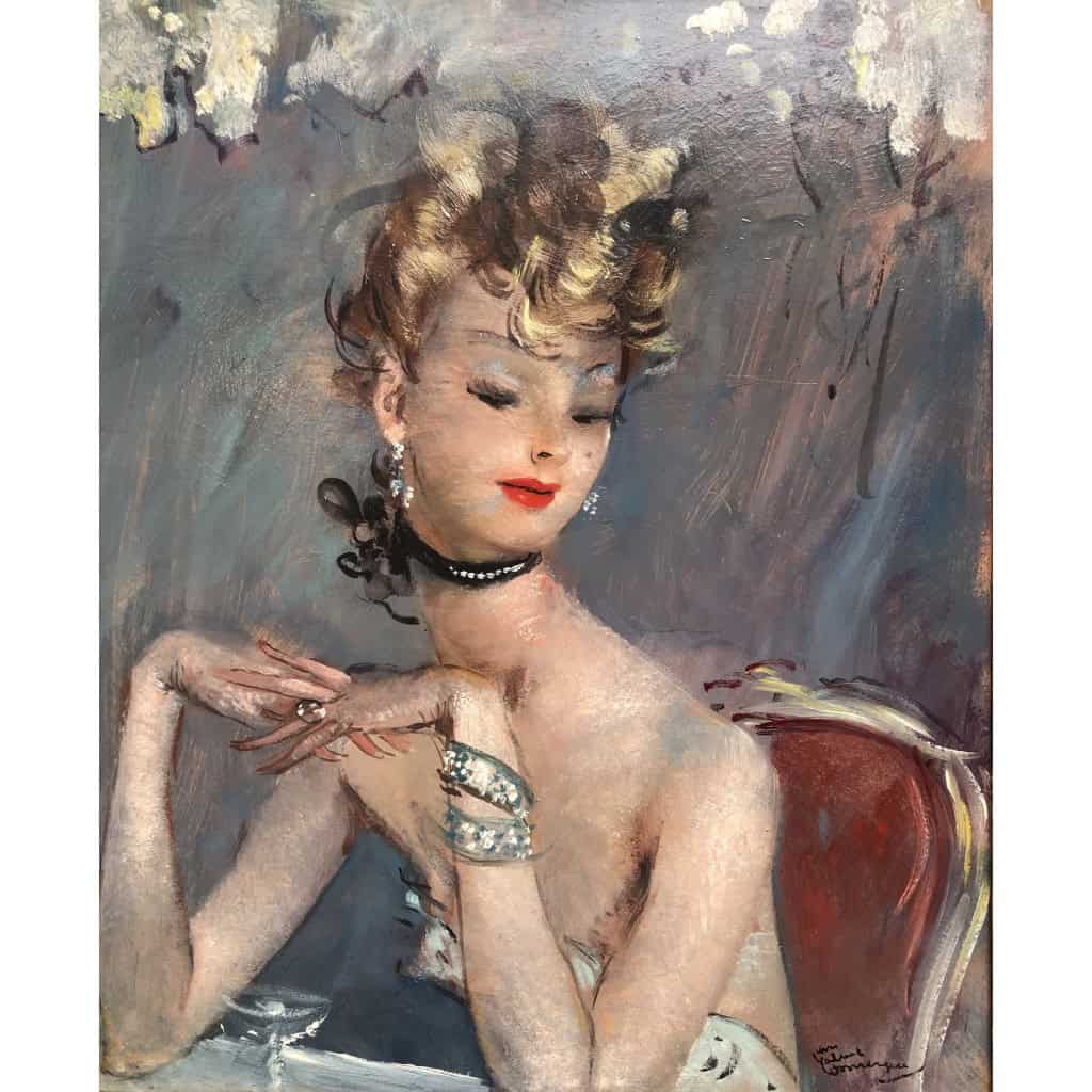 DOMERGUE Jean Gabriel Peinture XXè Jeune femme pensive Huile sur Isorel Signée Archives Willer 5