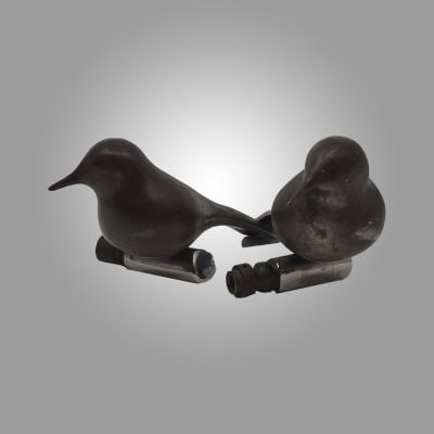 René BROISSAND. Paire de poignées de portes aux étourneaux (2/2). 1977