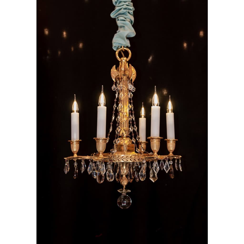 Lustre en bronze ciselé et doré de style Révolutionnaire XIXème siècle 12