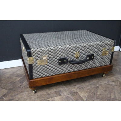 Valise ou malle Goyard en toile à chevrons de 80 cm