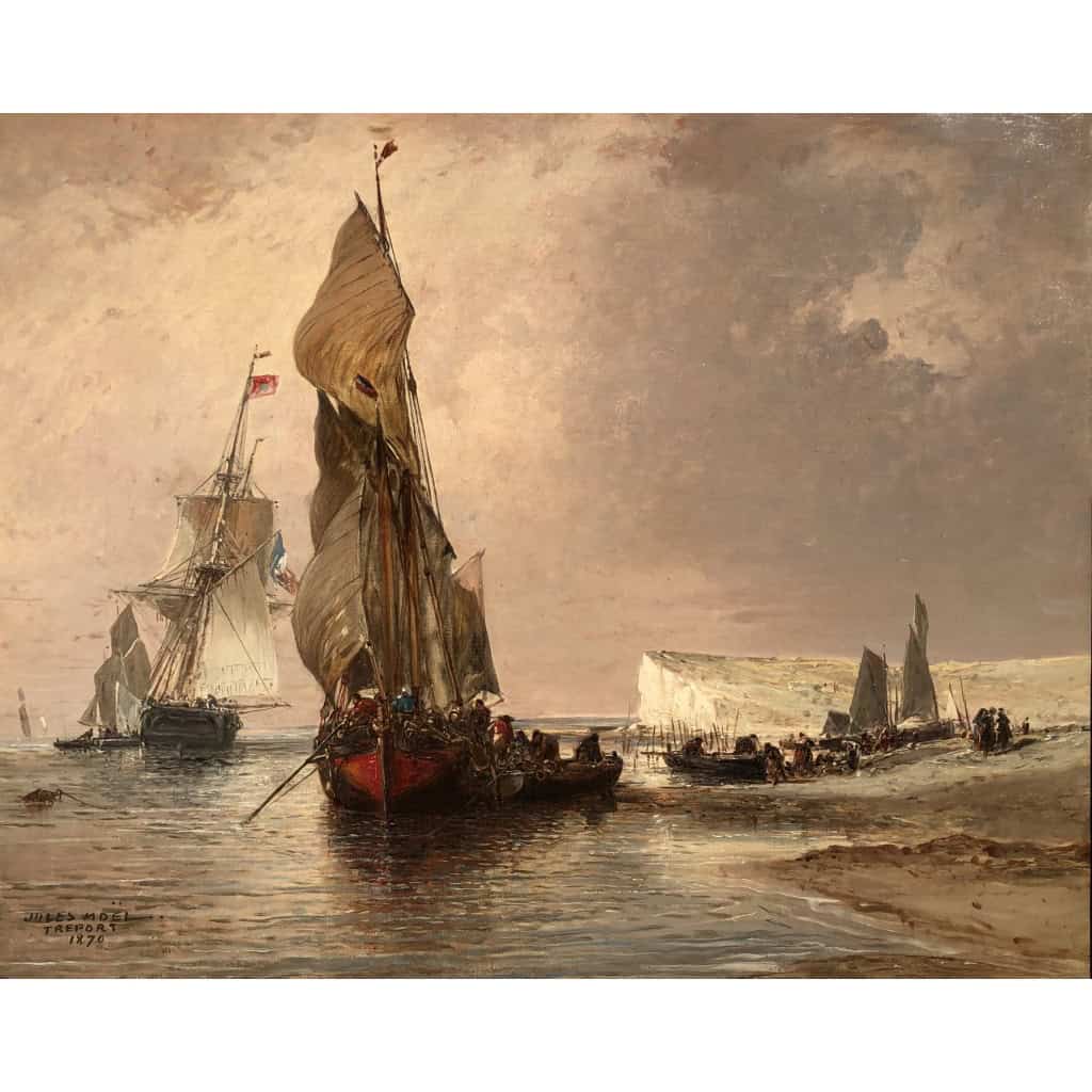 NOEL Jules Le Tréport en 1870 Huile sur toile signée située et datée Certificat d’authenticité 4