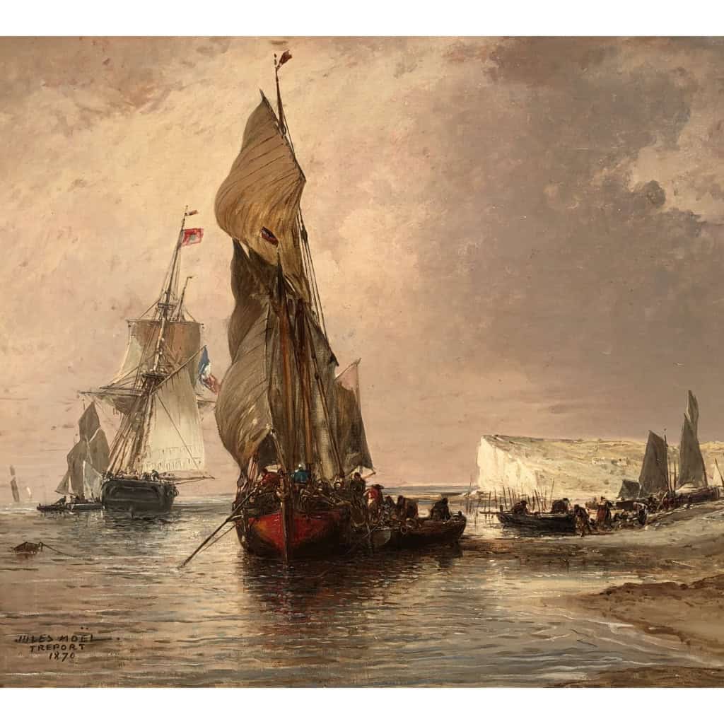 NOEL Jules Le Tréport en 1870 Huile sur toile signée située et datée Certificat d’authenticité 5