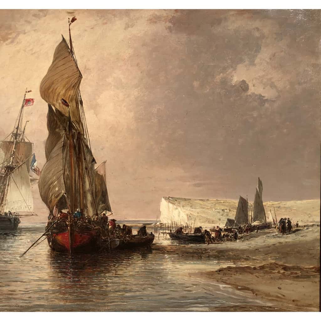 NOEL Jules Le Tréport en 1870 Huile sur toile signée située et datée Certificat d’authenticité 6