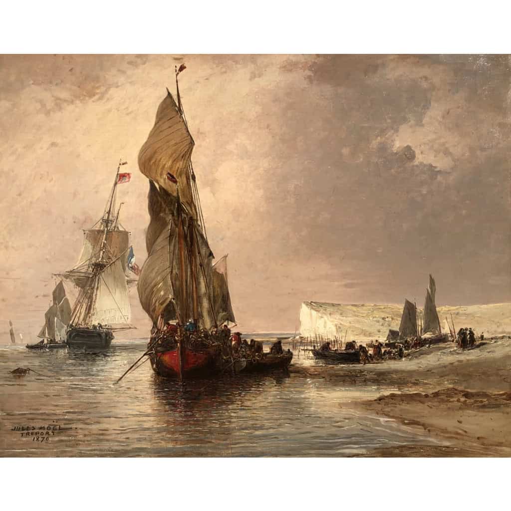 NOEL Jules Le Tréport en 1870 Huile sur toile signée située et datée Certificat d’authenticité 14
