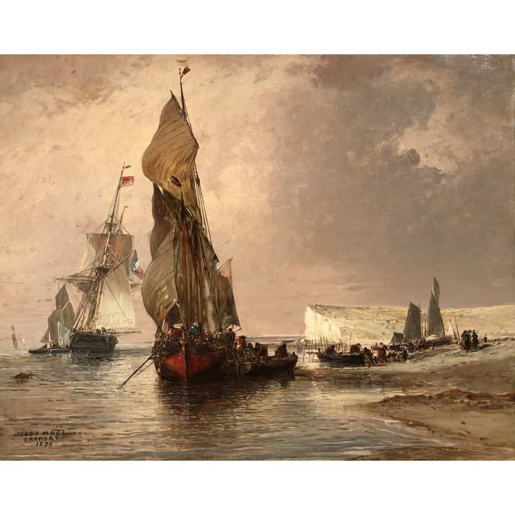 NOEL Jules Le Tréport en 1870 Huile sur toile signée située et datée Certificat d’authenticité 13