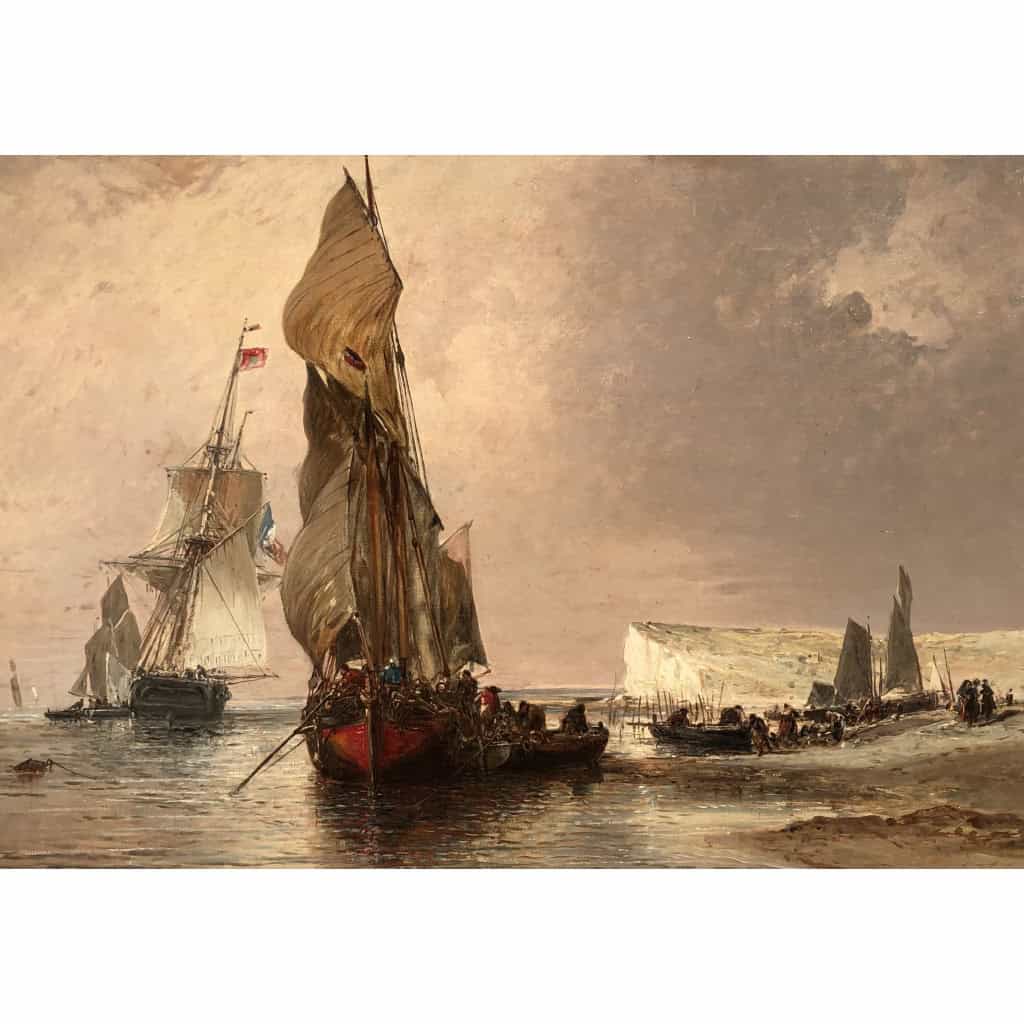 NOEL Jules Le Tréport en 1870 Huile sur toile signée située et datée Certificat d’authenticité 12