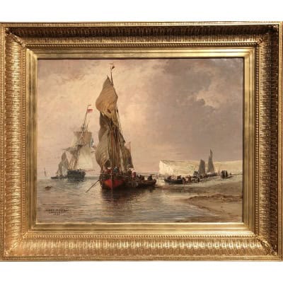 NOEL Jules Le Tréport en 1870 Huile sur toile signée située et datée Certificat d’authenticité