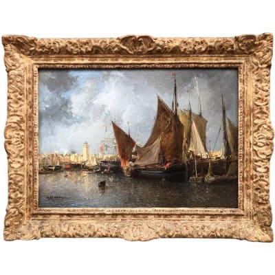 NOEL Jules Tableau Français Ancien 19è Port En Normandie Huile Sur Toile Signée Et Datée Certificat d’authenticité