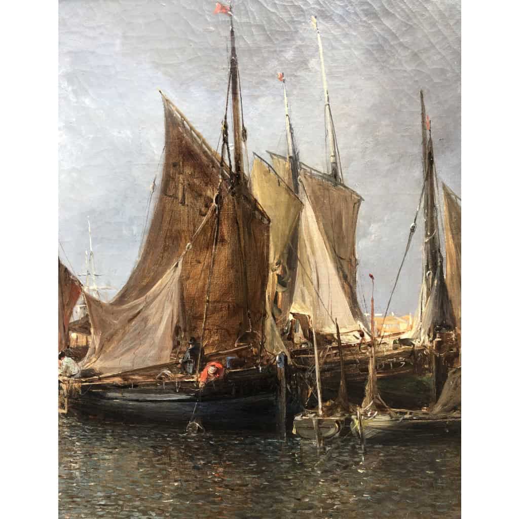 NOEL Jules Tableau Français Ancien 19è Port En Normandie Huile Sur Toile Signée Et Datée Certificat d’authenticité 7