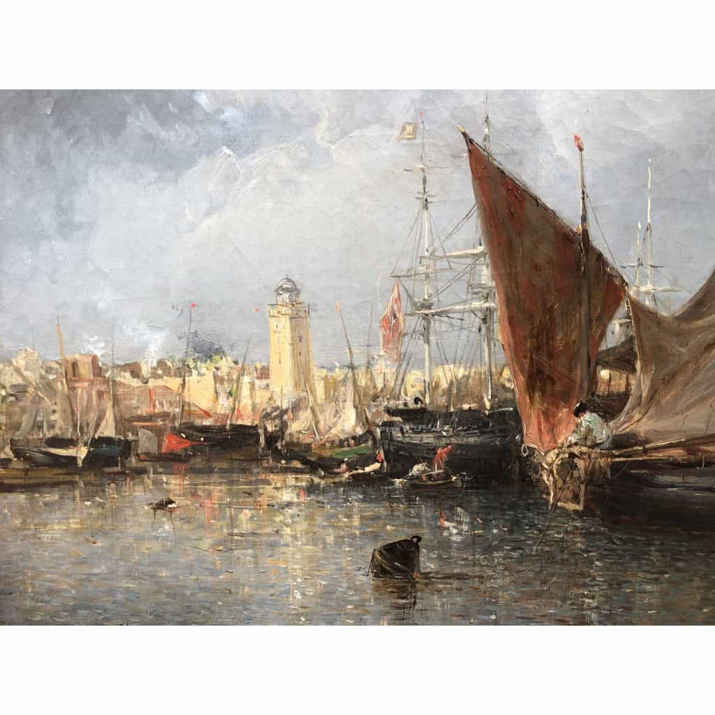 NOEL Jules Tableau Français Ancien 19è Port En Normandie Huile Sur Toile Signée Et Datée Certificat d’authenticité 6