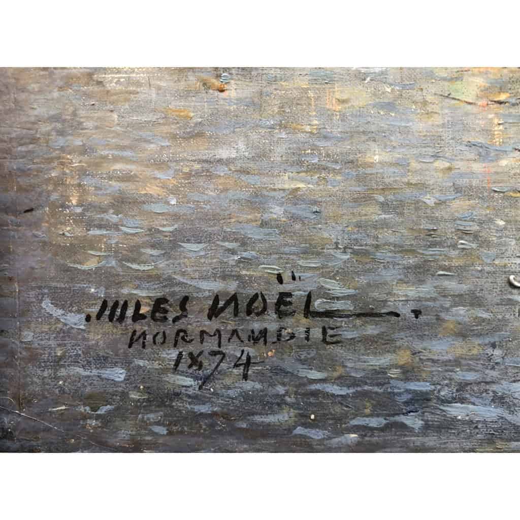 NOEL Jules Tableau Français Ancien 19è Port En Normandie Huile Sur Toile Signée Et Datée Certificat d’authenticité 5