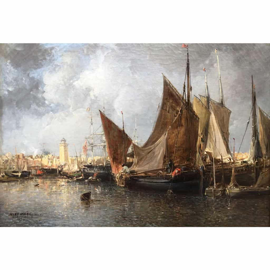 NOEL Jules Tableau Français Ancien 19è Port En Normandie Huile Sur Toile Signée Et Datée Certificat d’authenticité 4