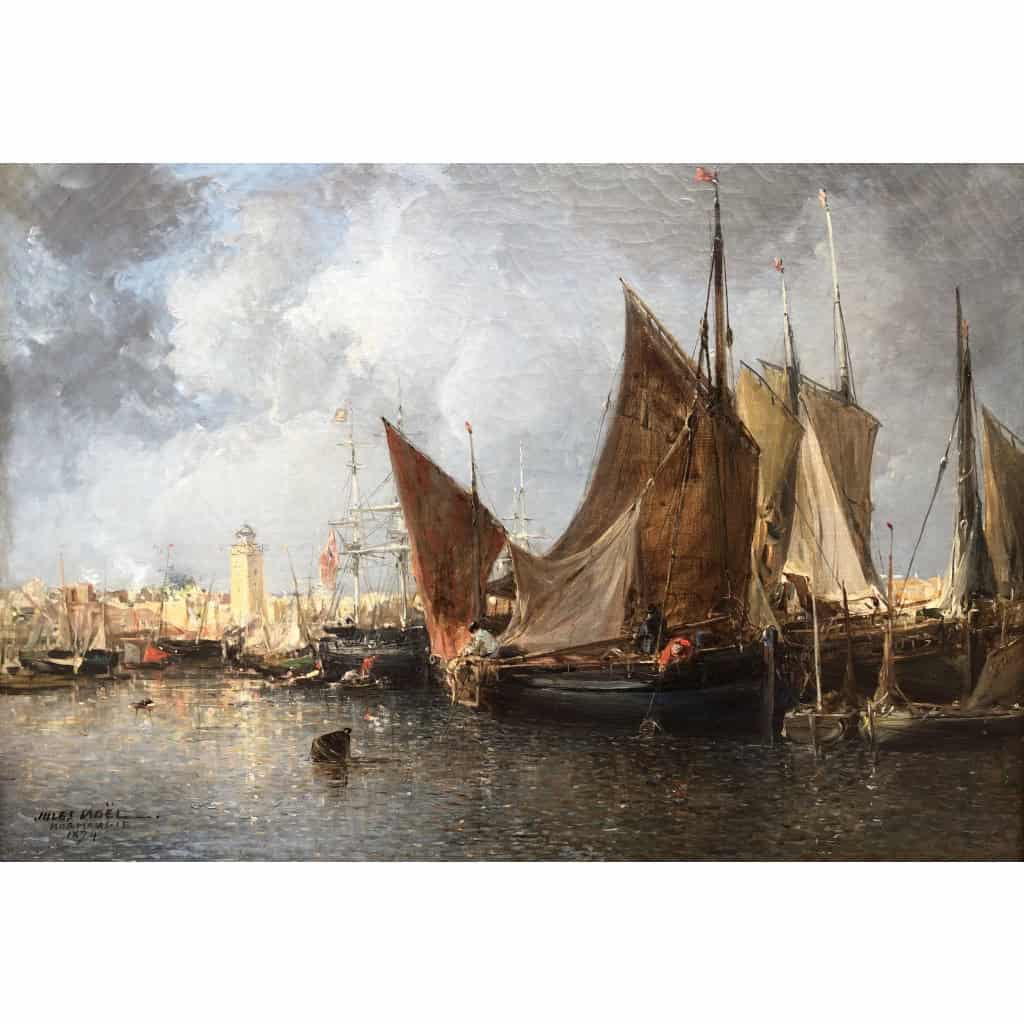 NOEL Jules Tableau Français Ancien 19è Port En Normandie Huile Sur Toile Signée Et Datée Certificat d’authenticité 14