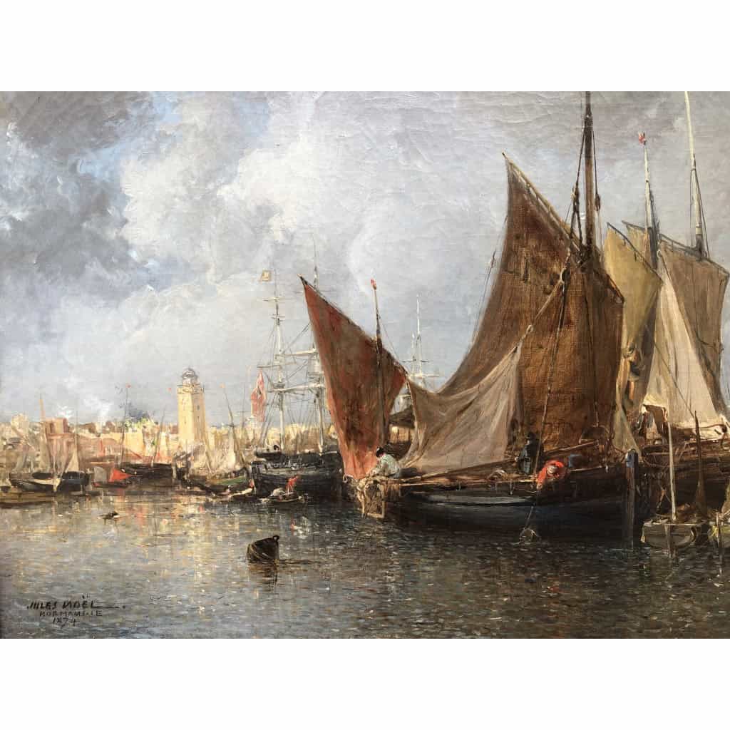 NOEL Jules Tableau Français Ancien 19è Port En Normandie Huile Sur Toile Signée Et Datée Certificat d’authenticité 13