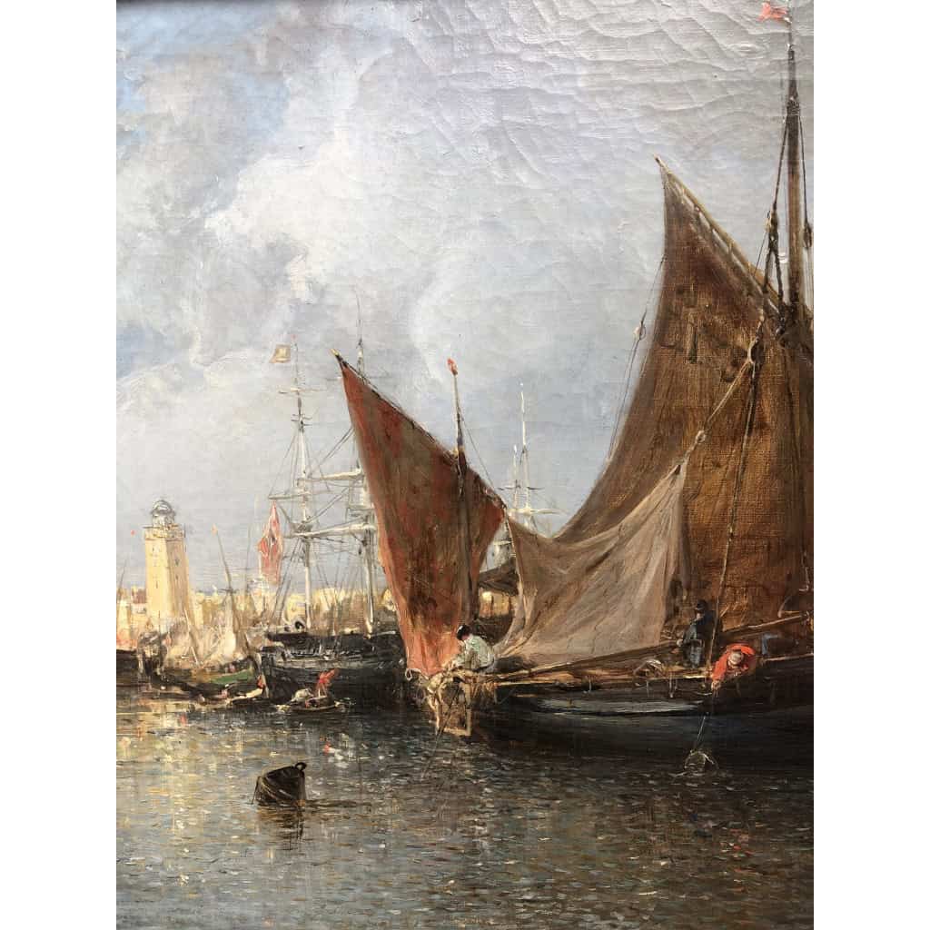 NOEL Jules Tableau Français Ancien 19è Port En Normandie Huile Sur Toile Signée Et Datée Certificat d’authenticité 12