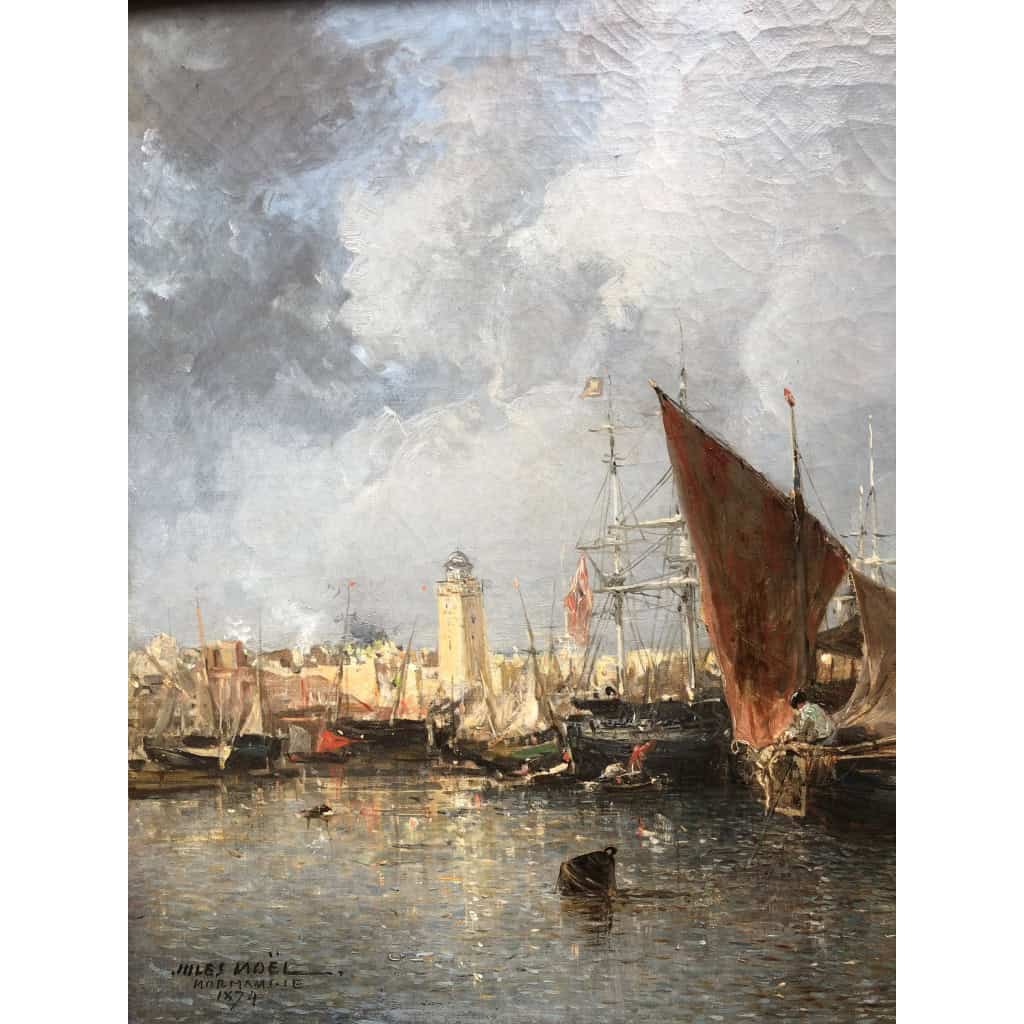 NOEL Jules Tableau Français Ancien 19è Port En Normandie Huile Sur Toile Signée Et Datée Certificat d’authenticité 11
