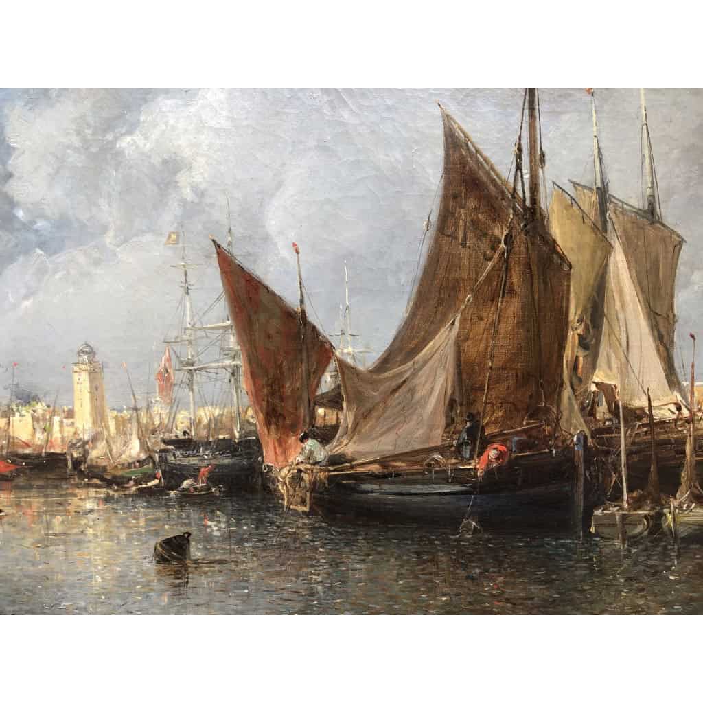 NOEL Jules Tableau Français Ancien 19è Port En Normandie Huile Sur Toile Signée Et Datée Certificat d’authenticité 10
