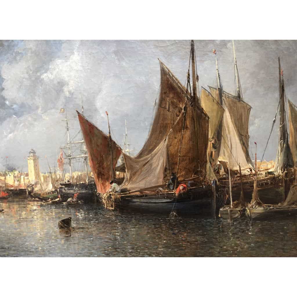 NOEL Jules Tableau Français Ancien 19è Port En Normandie Huile Sur Toile Signée Et Datée Certificat d’authenticité 9