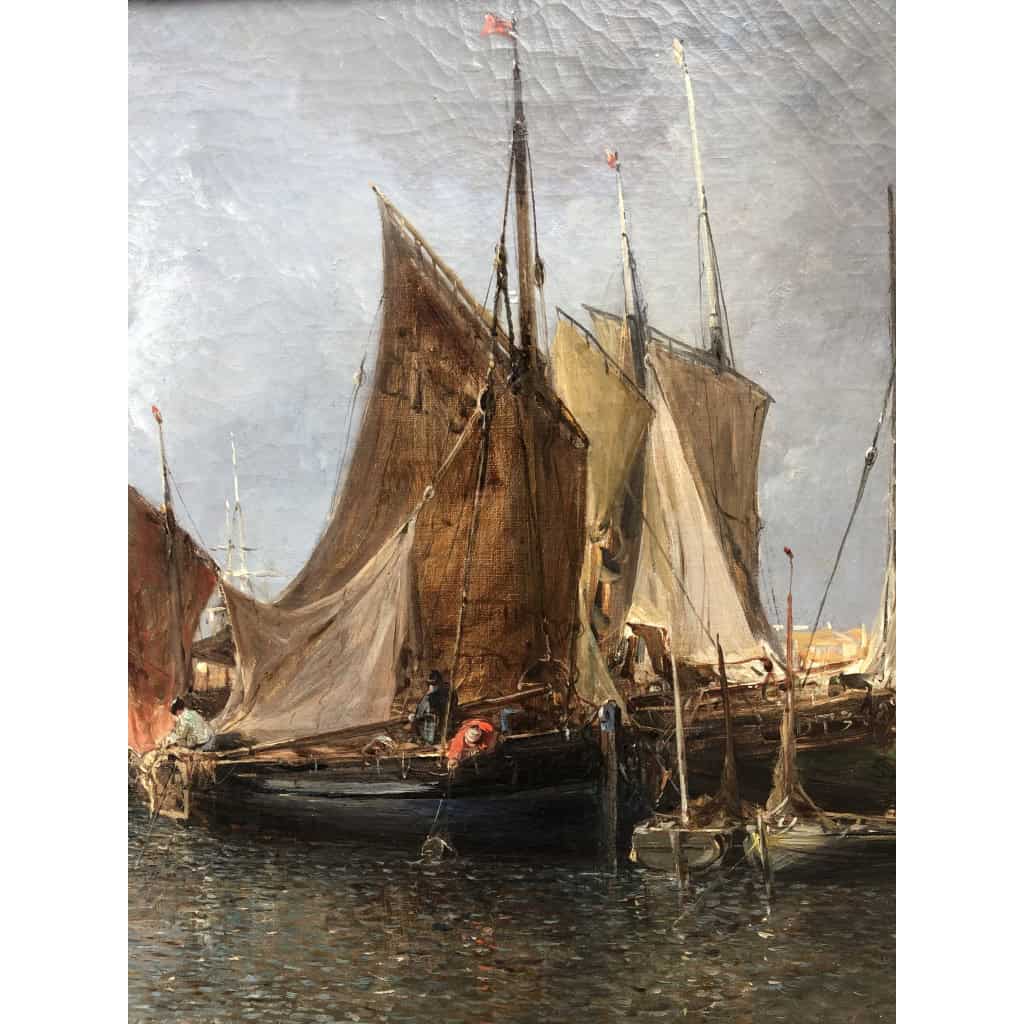 NOEL Jules Tableau Français Ancien 19è Port En Normandie Huile Sur Toile Signée Et Datée Certificat d’authenticité 8