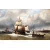 MUSIN François Ecole Belge 19è Marine Navires Quittant Le Port Huile sur Toile Signée Certificat d’authenticité 25