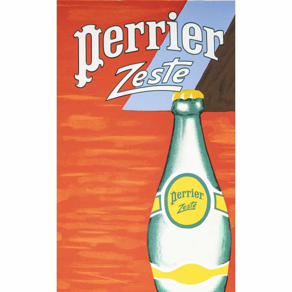 Affiche Originale, Bernard Villemot, Perrier Zeste, Eau Minérale Gazeuse, Boisson, Bouteille, Verre, Arôme, Citron, Orange, c.1980 4