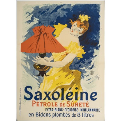 Affiche Originale, Jules Chéret, Saxoléine, Belle Epoque, Pétrole, Lampe, Lumière, Luminaire, Eclairage, Essence, Flamme, Combustible, Femme, Chérette, c.1895