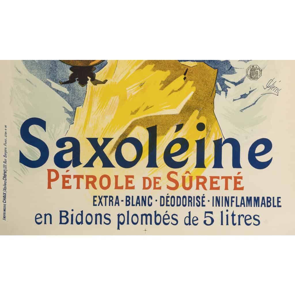 Affiche Originale, Jules Chéret, Saxoléine, Belle Epoque, Pétrole, Lampe, Lumière, Luminaire, Eclairage, Essence, Flamme, Combustible, Femme, Chérette, c.1895 5