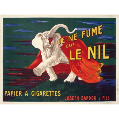 Affiche Originale, Leonetto Cappiello, Je Ne Fume Que Le Nil, Elephant, Animal, Papier à Rouler, Feuille, Cigarettes, Fumeur, Tabac, Tabagisme, Orientalisme, Art Nouveau, 1912