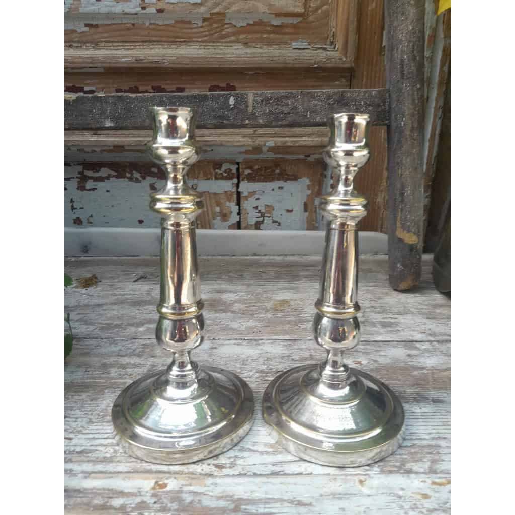 Paire de chandeliers, métal argenté 3