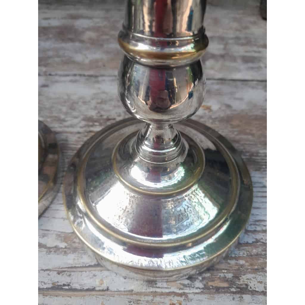 Paire de chandeliers, métal argenté 4
