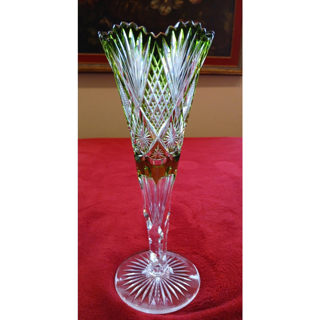 Vase en cristal de Val saint lambert, couleur verte,overlay 3