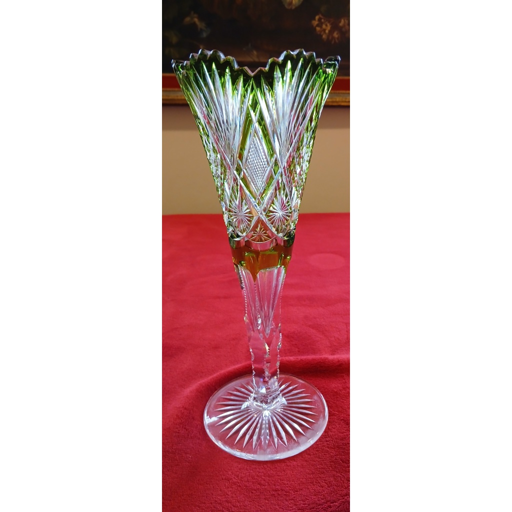 Vase en cristal de Val saint lambert, couleur verte,overlay 4
