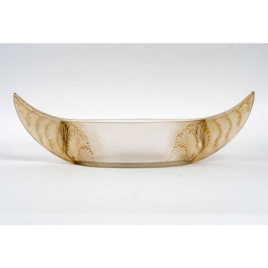 1927 René Lalique – Jardinière Coupe Acanthes Verre Blanc Patiné Sépia 3