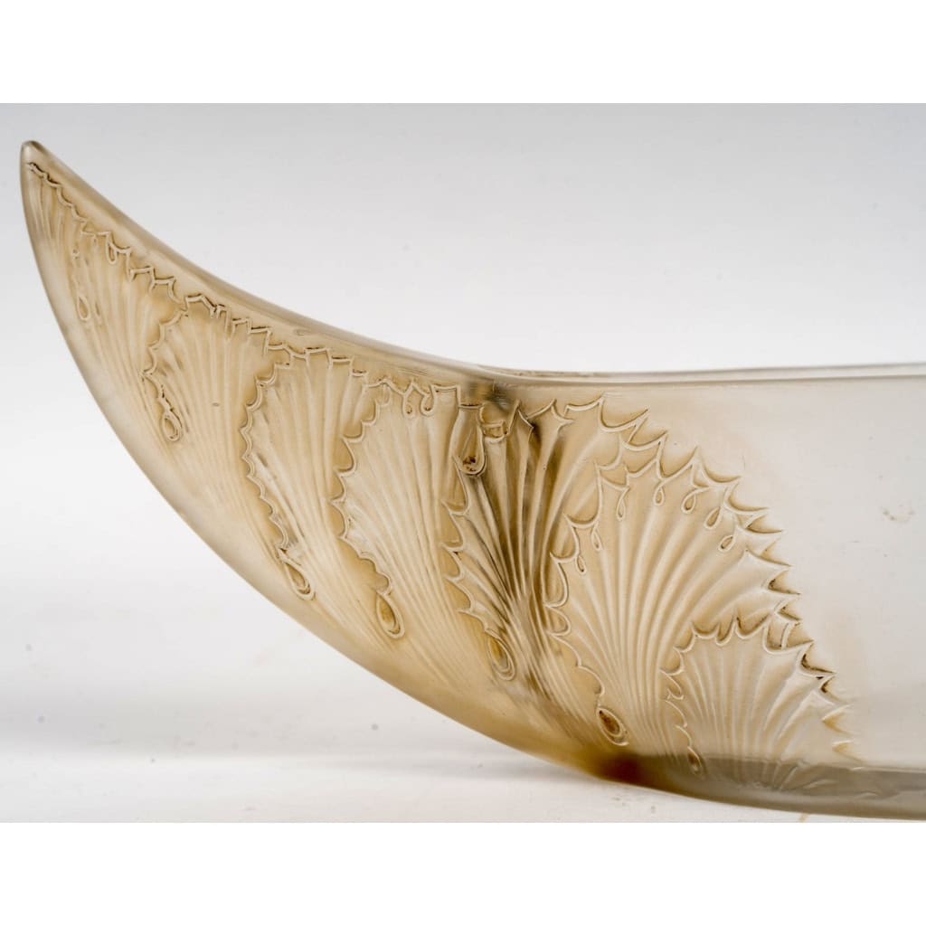 1927 René Lalique – Jardinière Coupe Acanthes Verre Blanc Patiné Sépia 7